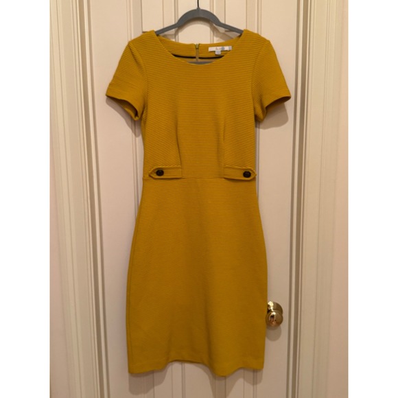 Boden Dresses & Skirts - Boden Sheath Dress Women Size 4L Mustard Yellow Ribbed Short Sleeve Textured